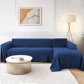 Rose Home Fashion Geometric Jacquard Sectional Couch Covers for Sectional Sofa - 2 Pieces Washable L Shape Couch Cover Blanket with Tassels, Furniture Protector for Dogs (X-Large, Royal Blue)