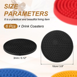 PATIKIL 6Pack Non-Slip Drink Coasters, Round PVC Desk Coaster for Drinks Tabletop Protection Cups Mat for Office Home Coffee Bar Decor, Black(0.12" Thickness)