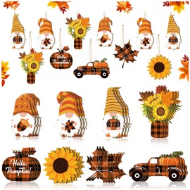 Weysat 24 Pcs Fall Ornaments Fall Decorations for Tree Thanksgiving Wooden Gnome Hanging Ornaments Sunflower Gnomes Decor Wooden Autumn for Farmhouse Rustic Home Decor