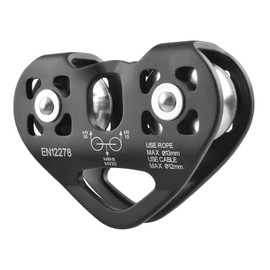 TRIWONDER 30kN Zipline Pulley 6700LBS Zip Line Tandem Dual Trolley Kit for Cable & Rope Heavy Duty for Rescue Climbing Hauling Backyard Zipline Mountaineering Rigging (Black)