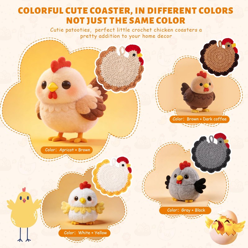 Chicken Coasters for Drinks, 4 PCS, 4.7 Inches