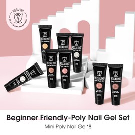 ROSALIND Poly Nail Gel Set, 8 PCS 10ml Clear Nude Poly Extension Gel Nail Set, Glitter Nude Brown Poly Nail Gel Kit Poly Acrylic Nail Enhancement for Nail Art Design