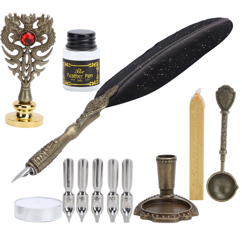 Quill Dip Pen Set Vintage Feather Fountain Pen Student Writing