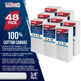 U.S. Art Supply 4 x 12 inch Stretched Canvas 12-Ounce Triple Primed, 48-Pack - Professional Artist Quality White Blank 3/4" Profile, 100% Cotton, Heavy-Weight Gesso - Acrylic Pouring, Oil Painting