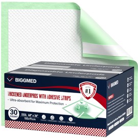 BIGGMED Extra Large Bed Pads with Adhesive Strips 40'' X 36'' Disposable Underpads for Incontinence (30 Pads) Ultra-Absorbent & Leak-Proof Chucks Pads for Adults, Elderly and Kids