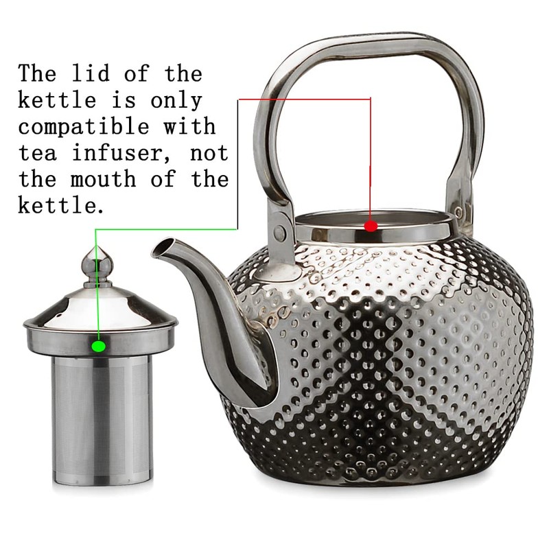 SANQIAHOME 2000ml Stainless Steel Teapot with Infuser for Induction/Gas Silver