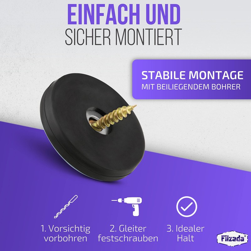Filzada® 20 x Teflon Gliders for Screwing – Diameter 38