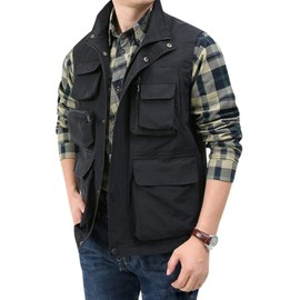 Yimoon Men’s Utility Fishing Vest Summer Lightweight Safari Travel Cargo Vest Outdoor Work Vests Multi Pockets(Black-XL)
