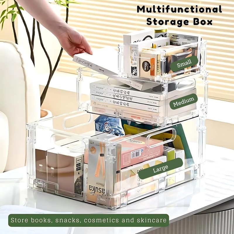 REHUK Premium 2 Pack Strong Transparent Plastic Collapisble Stackable Storage