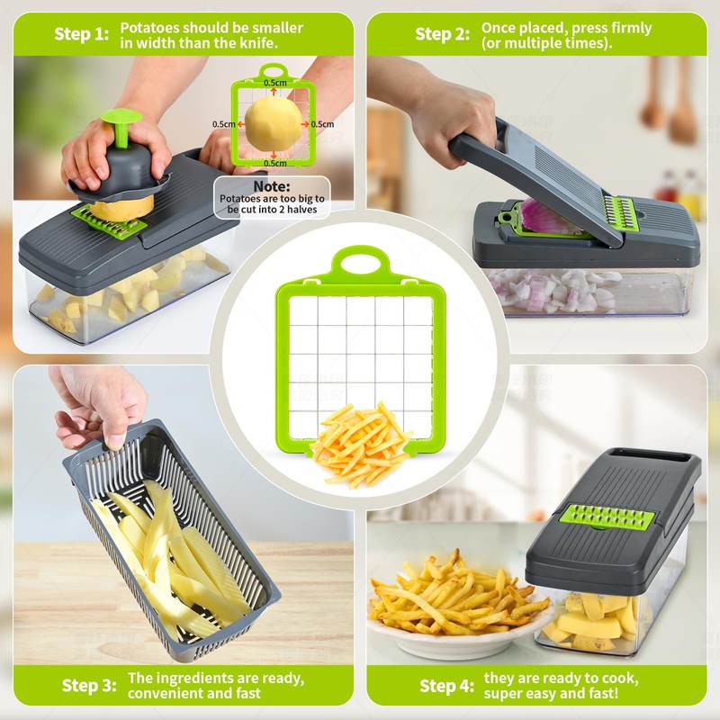 FREMON Vegetable Cutter, Multifunctional Mandolin Chip Cutter & Onion Cutter,