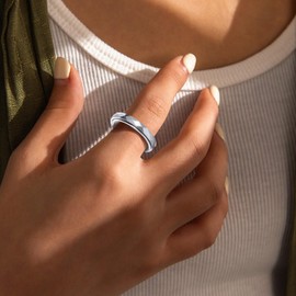 Udolfly Womens Fidget Spinner Rings Anxiety Ring for Women Stress Relief Wedding Bands Comfort Fit Multi-face Silver Size 8