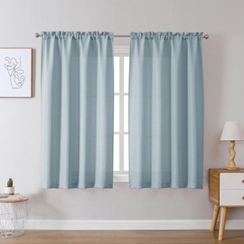 Chyhomenyc Bennet - Cortinas azul aguamarina de 54 pulgadas de largo, 2 paneles, textura de lino sintético, semitransparente, filtro de luz, bolsillo para barra, cortinas de tratamiento de ventana