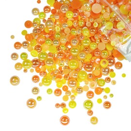 qiipii 51g Half Round Pearls for Crafting Lemon Yellow Orange AB Set Colorful 4-10mm Mix Sizes Flatback Beads Charms for Nails Face Eyes Makeup Tumblers Bottles Mugs DIY Crafts Clothes Shoes Phones