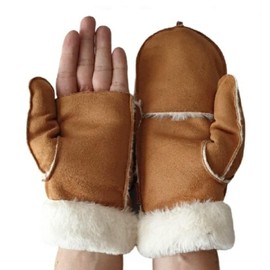 AXELENS Men's Winter Gloves Opening Mittens, brown