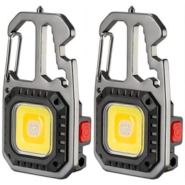 Cob Keychain Work Rechargeable Flashlight 6 Modes,4 in1 Screwdrivers 7in1 Wrench 1bottle Opener 1window-Breaking hamme for Camping, Fishing, Repair Walking Emergency 500 Lumen (2)