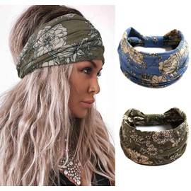 LINGXINXIN Boho Headband Fashion Wide Headband Knoted Turban Yoga Workout Head Bands Hair Accessories For Women (flower4, 2 Count (Pack of 2))