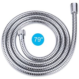 Aleasha Chrome Finished Shower Hose, 79 Inches SUS 304 Stainless Steel Extra Long Shower Head Hose Replacement Handheld Shower Head Hose for Pet Bathing Cleaning