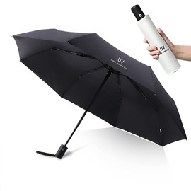 YERCHIC Compact Umbrella Windproof Travel Rain Sun Umbrellas UV Protection Automatic Open and Close, Black