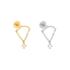 ALRNBY Hidden Helix Earrings Dangle for Women 2Pcs Gold/Silver Cartilage Studs for Women Dainty CZ Drop Earrings Hypoallergenic Trendy Jewelry Gift (One Gold One Silver)