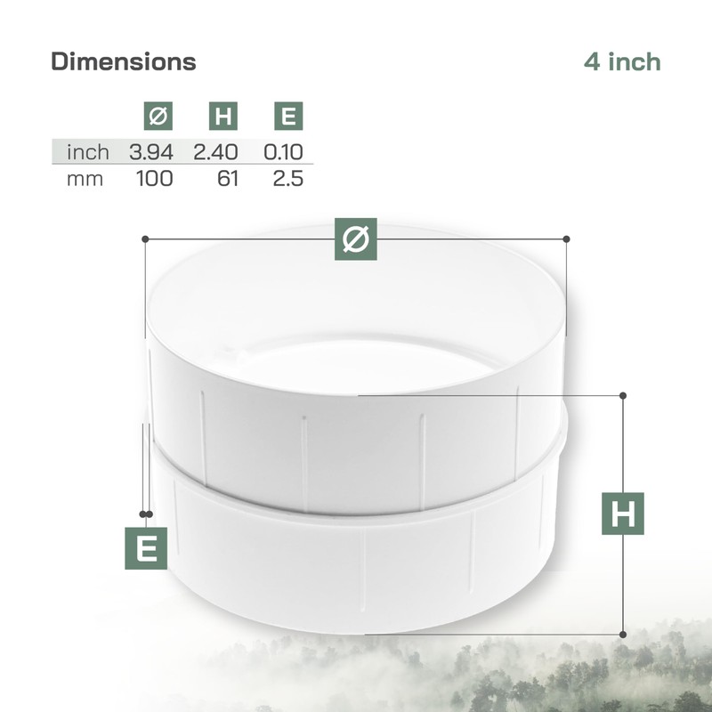 Vent Systems 4" Inch - White - Male Fit Duct