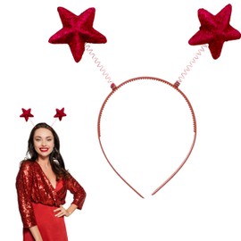 Lizzy 1 x Children Adult Fancy dress Costume Accessories Christmas Headband One Size Hair Accessory for Xmas Parties Elves Party Hats for Christmas Favours(Glitter Star Red)