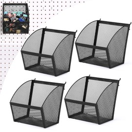 Skybooly 4 Pack Pegboard Baskets Metal Wire Storage Basket Hanging Wall Mount Bins Containers Accessories for Office Workshop Organizing Tools Stationery (Black,7.3 Inch)