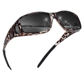 MEETSUN Fit Over Glasses Sunglasses for Men Women,Wrap Around Sunglasses Polarized UV400 Protection Gray Leopard Frame-Gray Lens