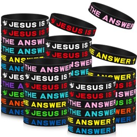 HyDren 50 Pcs Jesus is The Answer Silicone Wristbands Colorful Rubber Bracelets Christian Silicone Bracelet God We Trust Rubber Wristbands for Adult Women Men Party Novelty