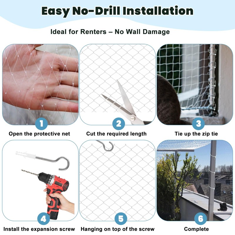 Jukibole Cat Net for Balcony, 10 x 3 m, No