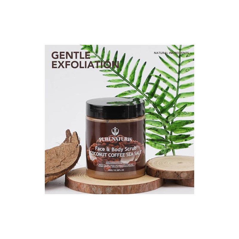 PureNaturis- Exfoliante de sal marina, café y coco exfoliante e