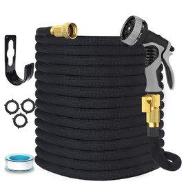Garden Hose 75 ft, Non-Expandable Flexible Water Hose with 10 Function Spray Nozzle, Lightweight, Leak Proof, Kink-Free, Portable Hose for Outdoor, Yard, Lawn, High-Density Fabric, Black Grey
