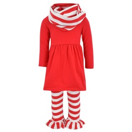 Unique Baby Girls 3 Pieza Leggings a Rayas a Juego, Rojo