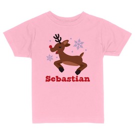 Reindeer Sebastian Christmas Toddler Kids T-Shirt 2T Light Pink