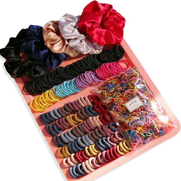 Colour Hair Accessories,Hair Ties, Hair Scrunchies For Girls Women, Elastic Ponytail Holders Rubber Band For Hair, Traceless Hair Ropes Set Hair Elastics For Baby and Kids (Deep Colour 2155PCS)