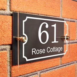 Badgemaster Layered Glass Effect Modern Anthracite Acrylic House Number Sign 20cm x 13cm Chamfered Border