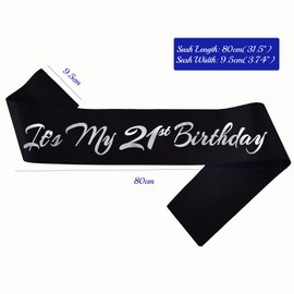 Novaflare It's My 21st Birthday Sash, Black Silver Birthday Sash for 21st Birthday Party Supplies, Birthday Gifts for Girl or Boy 21st Birthday Party Favors