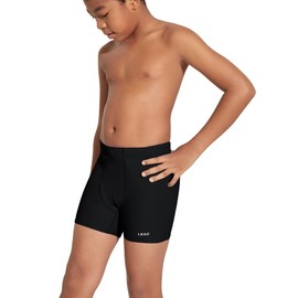 LEAO Youth Boys' Swim Jammers Solid Swimsuit Square Leg Swimming Shorts UPF 50+ Sun Pretection Quick Dry Black S