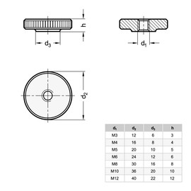 Ganter Normelemente Flat knurled nuts, knurled nuts (low shape), DIN 467-M8, pack of 5, burnished steel, thread: M8