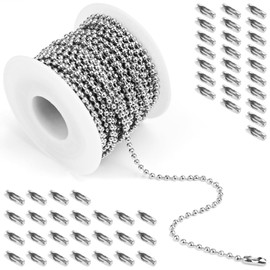 CONJURAIDE 10 m Ball Chain, 2.4 mm Ball Chain, Stainless Steel Link Chain, Silver Stainless Steel Chain with 50 Pieces Ball Chains, Connectors, Jewellery Chain for Dog Tag Chain, Necklace, Key Chain