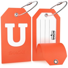 Shacke Initial Luggage Tag with Full Privacy Cover and Stainless Steel Loop – (Letter U)