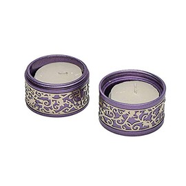 EMANUEL Candlestick Holders Metal Filigree Cutout | Small Candle Holders for Shabbat and Yom Tov (Purple)
