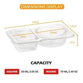 20 Sets Reusable Snack Containers with Lids – 2-Compartment Portion Control Containers for Snacks, Condiments, Dips, and Sauces – Leak-Proof, Ideal for Road Trips, Lunchboxes, and Travel