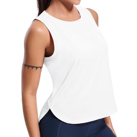 MIER Womens Dry Fit Workout Tank Tops Loose Fit Sleeveless Athletic Running Shirts Tennis Gym Exercise Tops, White, XL