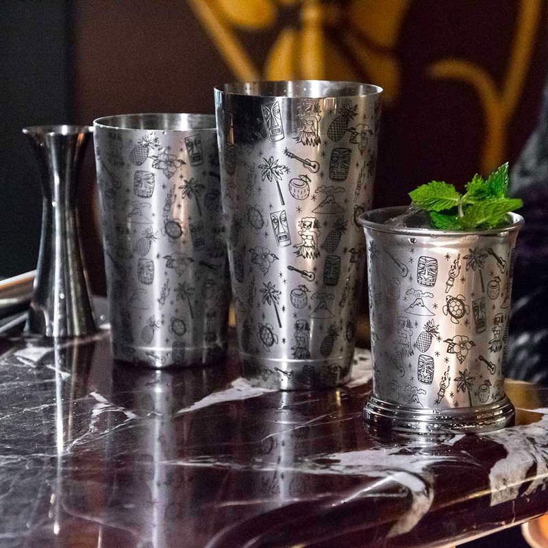 Urban Bar Julep Cup, with Tropical Decoration Tiki 18/8 Stainless