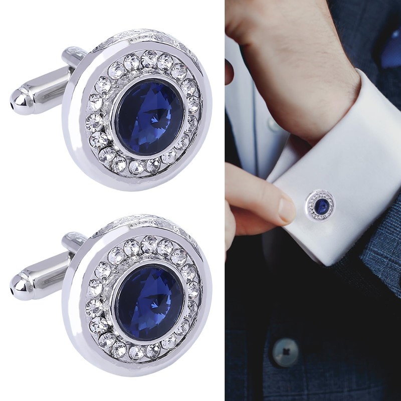 Blue Crystal Cufflink for men, 1 Pair Crystal Inlay Cuff