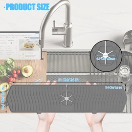 CINCOSKY Kitchen Sink Splash Guard, Silicone Faucet Mat, Silicone Draining Mat Kitchen Faucet, 90° Foldable Design to Accommodate a Variety of Sink Countertops (Gray 24'' Rhombus)