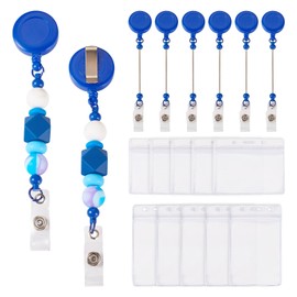 Beadthoven 20Pcs Beadable Badge Reels Making Kit with ID Holder Retractable ID Name Badge Reel with Belt Clip Beaded Blank Keychain Bars Badge Clips for DIY Gifts Teacher Nurse Office Supplies Blue