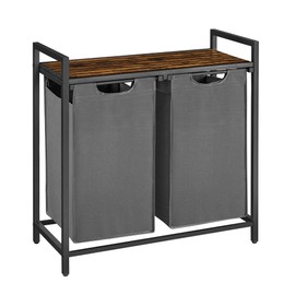 VASAGLE Laundry Hamper, Laundry Basket, Laundry Sorter with 2 Pull-Out and Removable Bags, Shelf, Metal Frame, 2 x 12.1 Gallons (46 L), 28.8 x 13 x 28.4 Inches, Slate Gray and Rustic Brown UBLH201G01