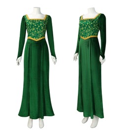 IMDAET Women Costume for Princess Fiona Dress Renaissance Medieval Princess Skirt Green Velvet Gown Halloweem Party Outfit (L)