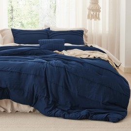Bedsure Navy Blue California King Comforter Set - 4 Pieces Pinch Pleated Bed Set, Down Alternative Bedding Sets for All Season, Includes 1 Comforter, 2 Pillowcases, and 1 Decorative Pillow